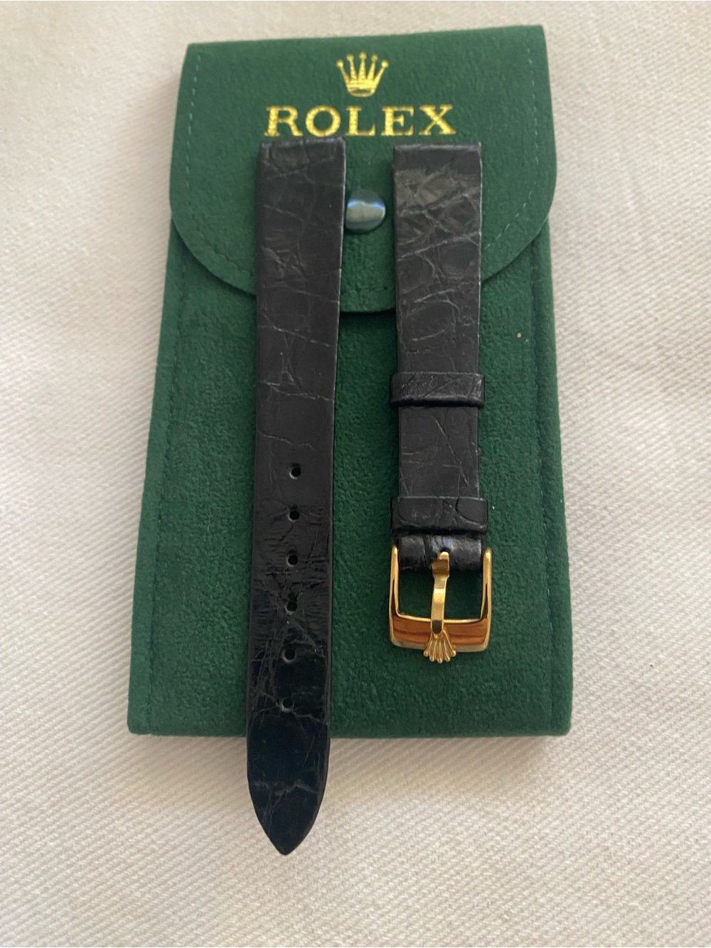 Vintage Rolex Black Crocodile Leather Watch Strap with Gold Buckle 16mm - Picture 5 of 7